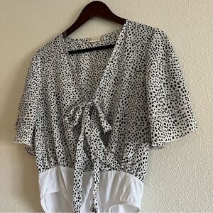 Altar'd State Black and White Print Polka Dot Body Suit Blouse Size Small